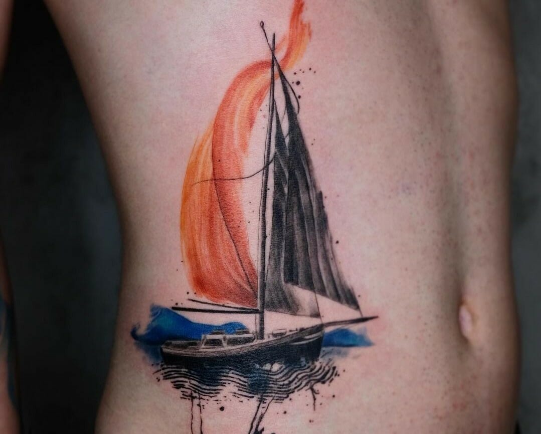 sailboat wave tattoo