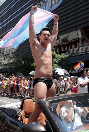 Schuyler Bailar participated as Grand Marshal in the annual New York City Pride March on Sunday, June 26, 2022 in New York City.  The annual celebration of LGBTQ pride has returned to full capacity this year after being canceled in 2020 and scaled back in 2021 due to the COVID-19 pandemic.  (Photo by Andrew Schwartz) The New York City Pride March 2022, NY, USA - 26 June 2022