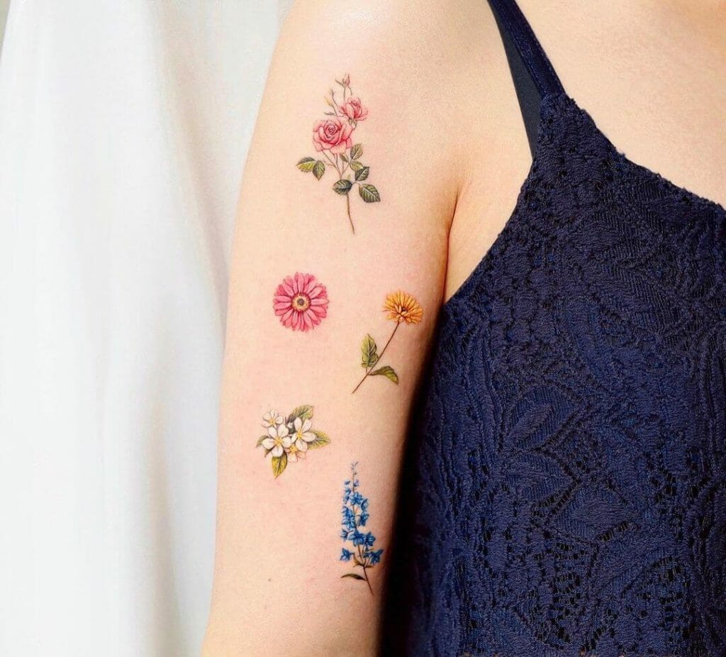 Single Bunch of Colorful Gerbera Daisy Tattoos 