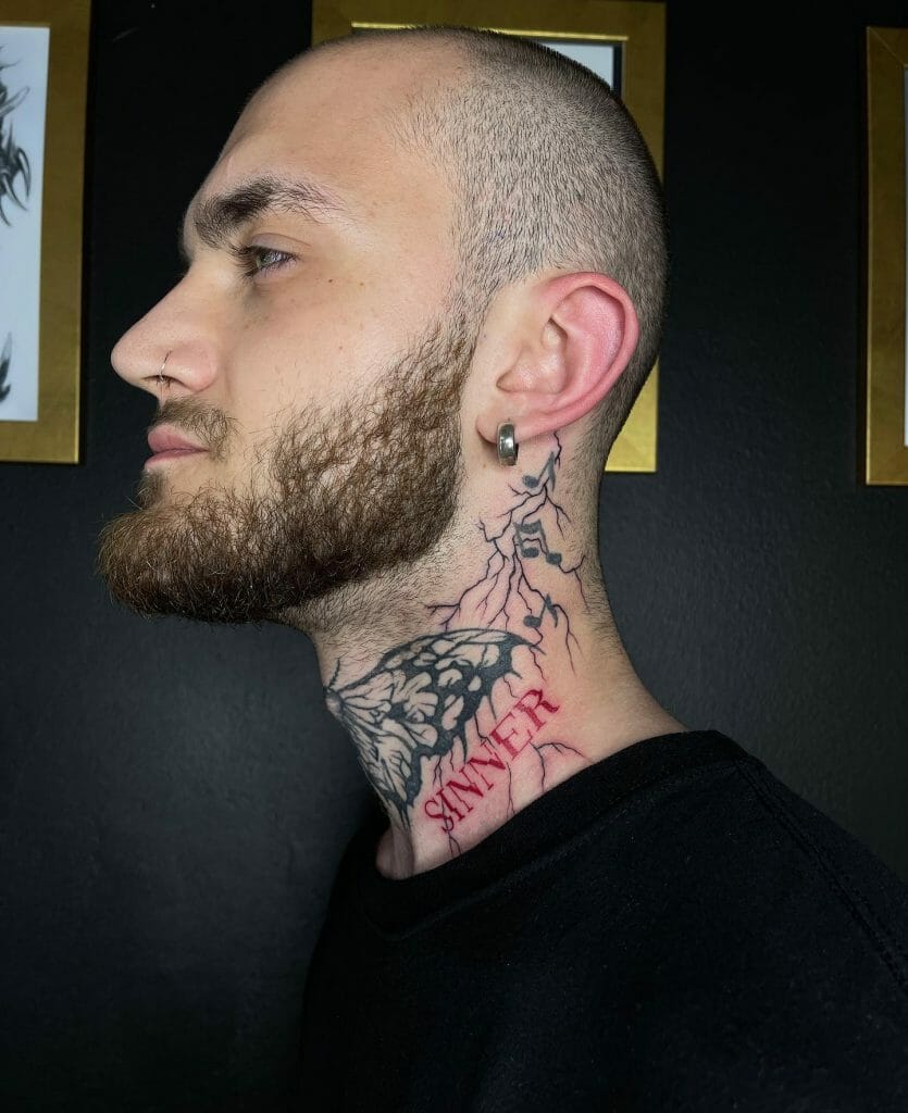 Sinner tattoos on the neck