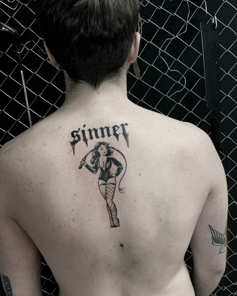 Sinner tattoo on the back