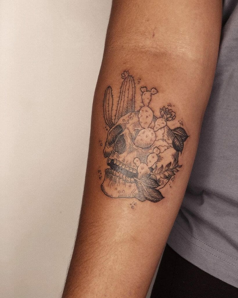 Skull and cactus tattoo