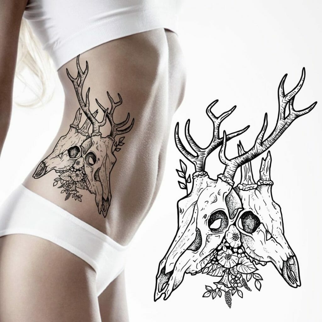 Two headed deer skull tattoo