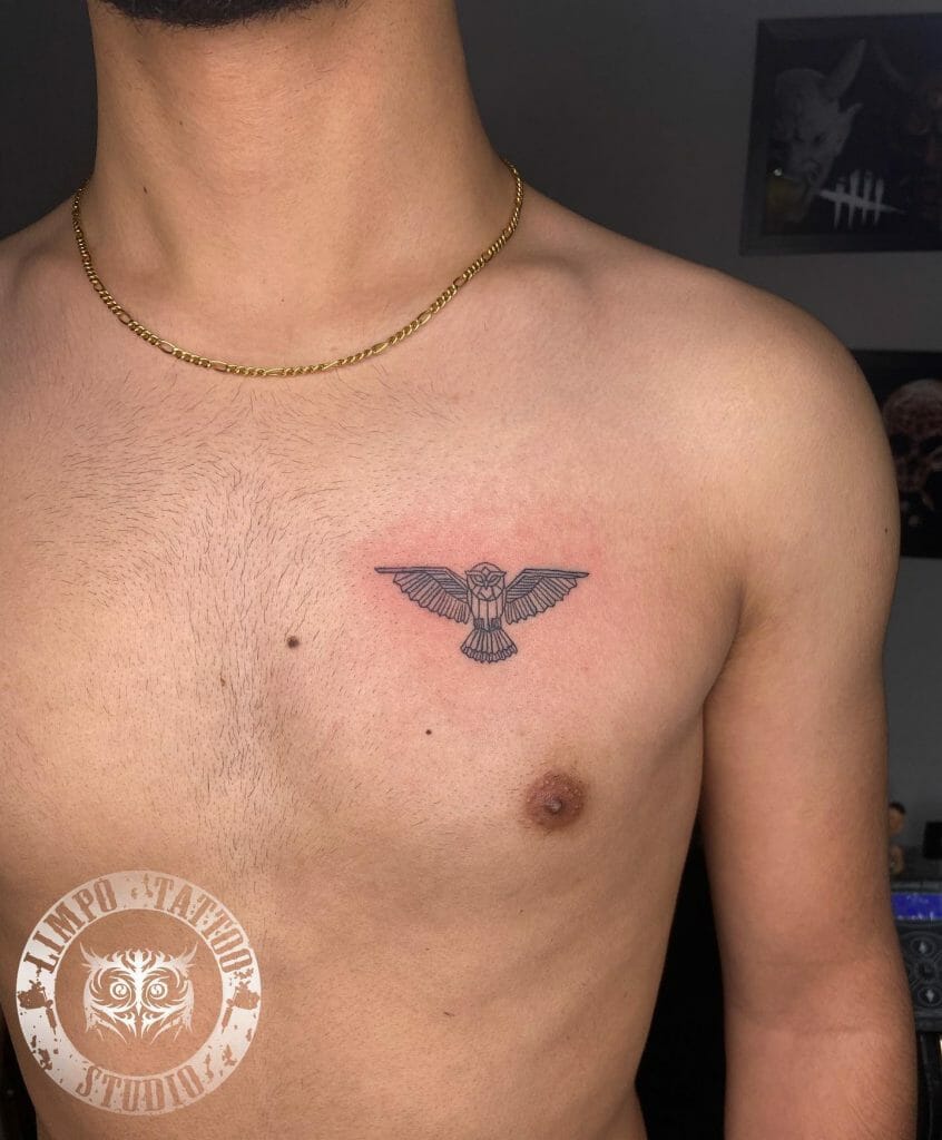 Small owl tattoo on chest