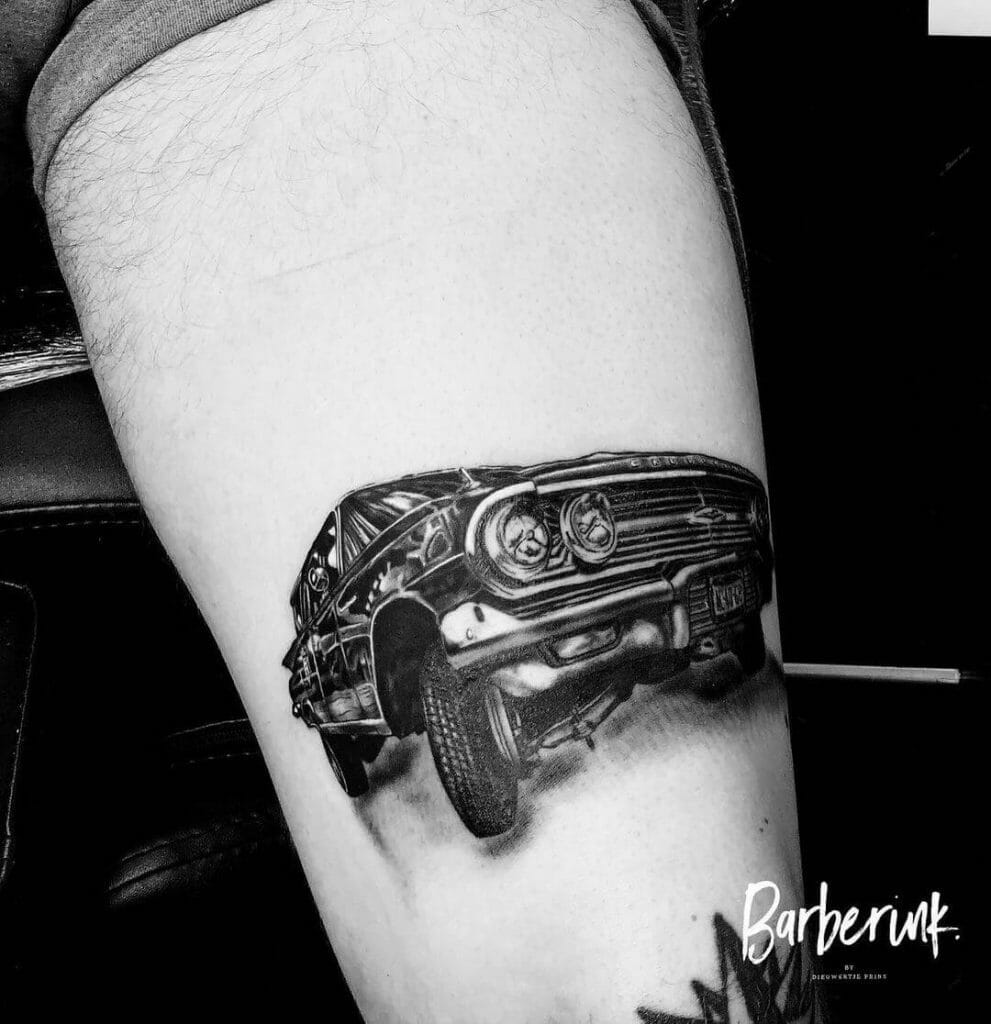 The classic black and white Chevy tattoo