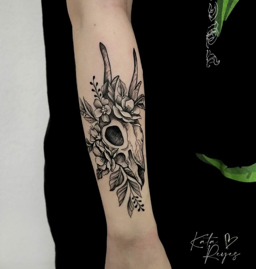 The floral skull ram tattoo