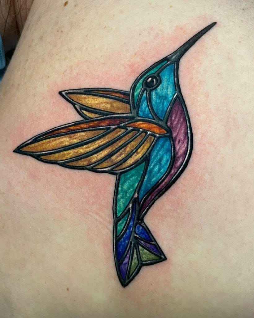 The hummingbird tattoo in the style of stained glass