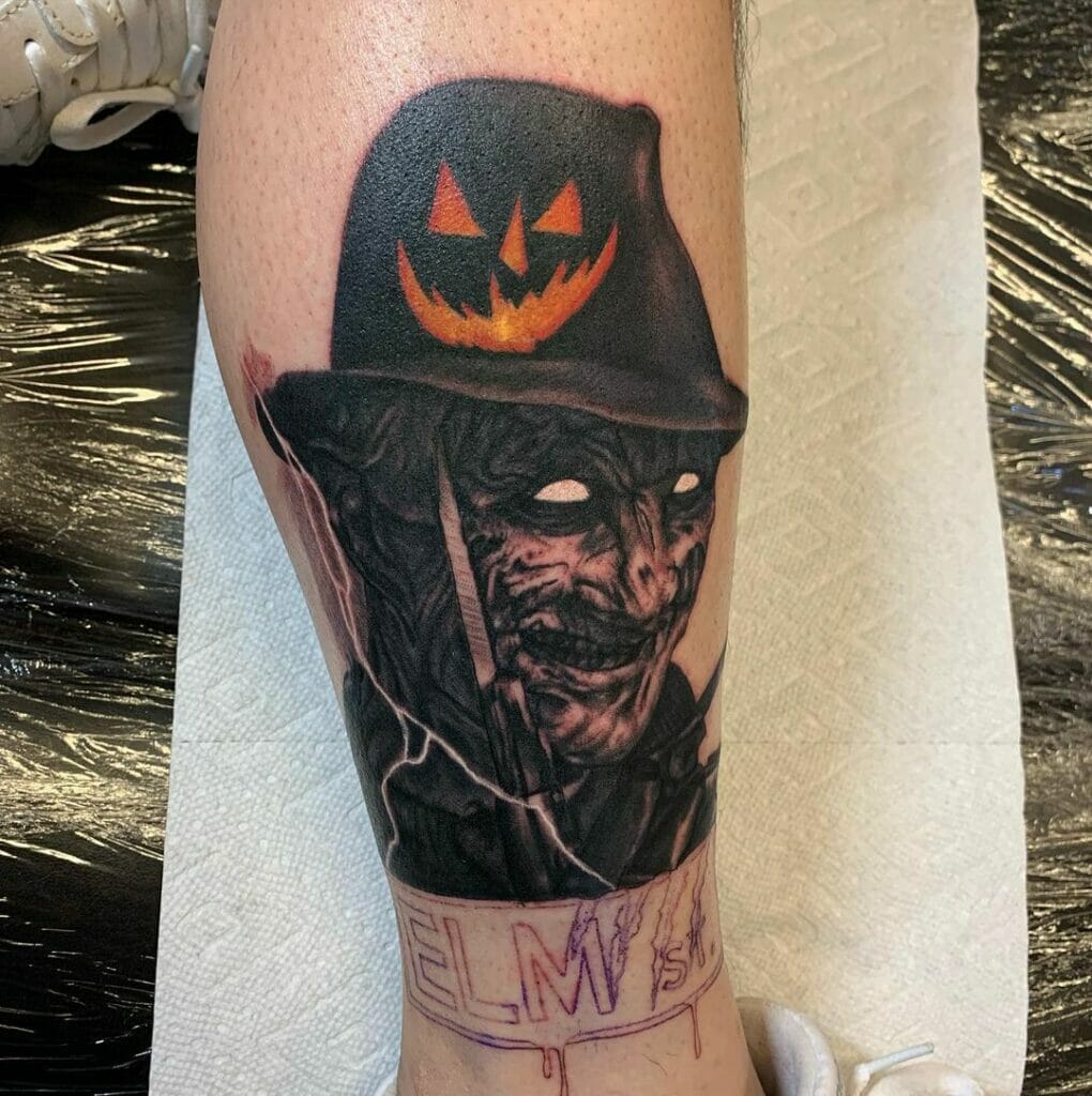 The frightening Freddy Krueger tattoo on the leg