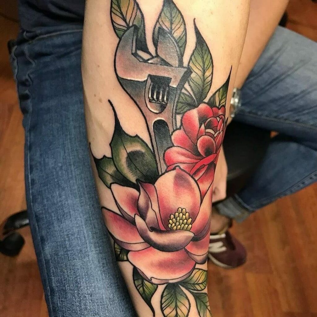 The wrench and rose tattoo