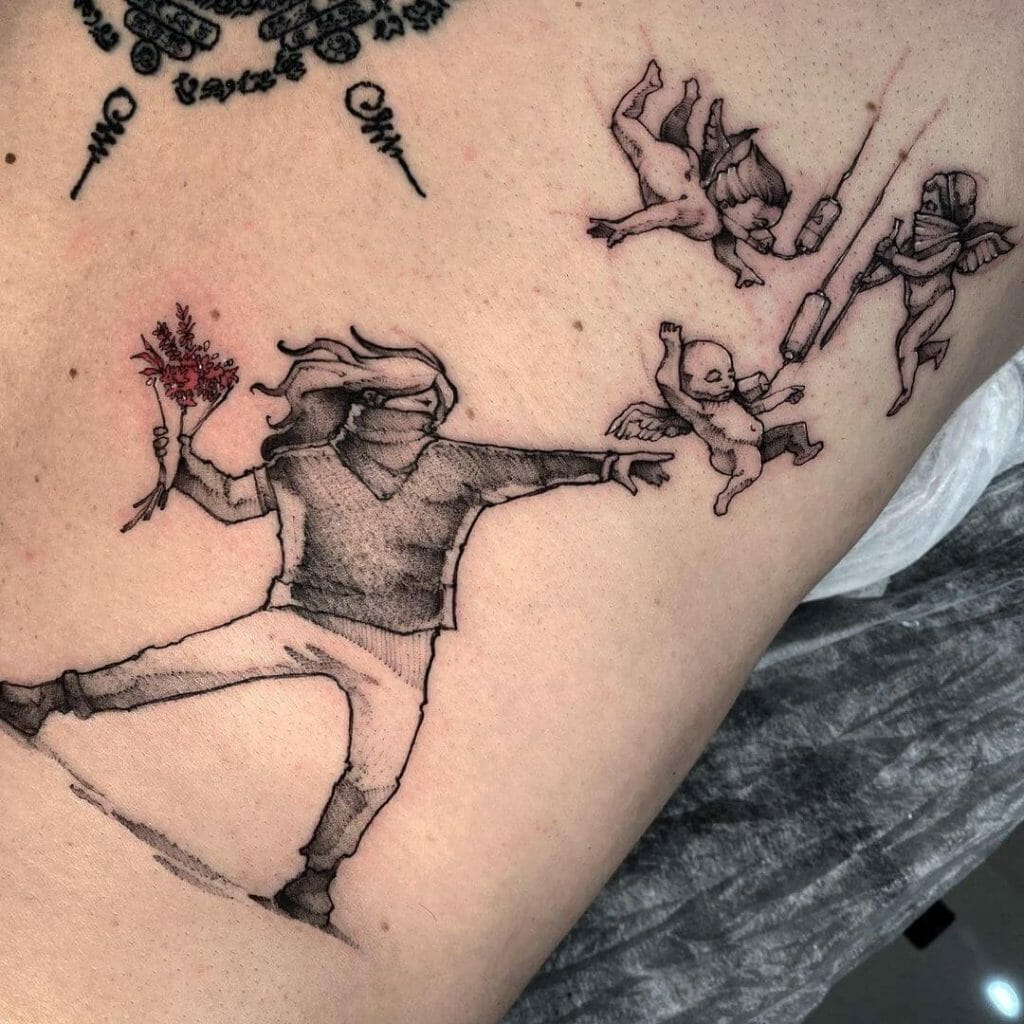 Throw Flowers Banksy Tattoo