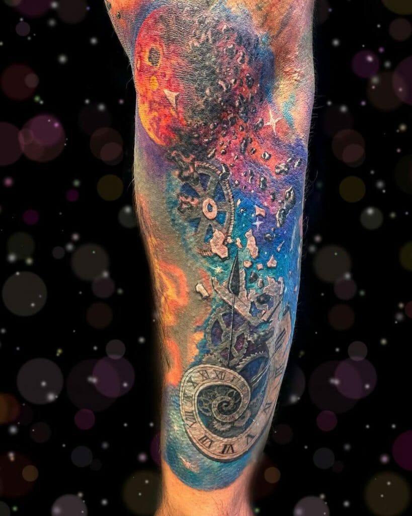Zeit im Weltraum Astronomie Uhr Tattoo