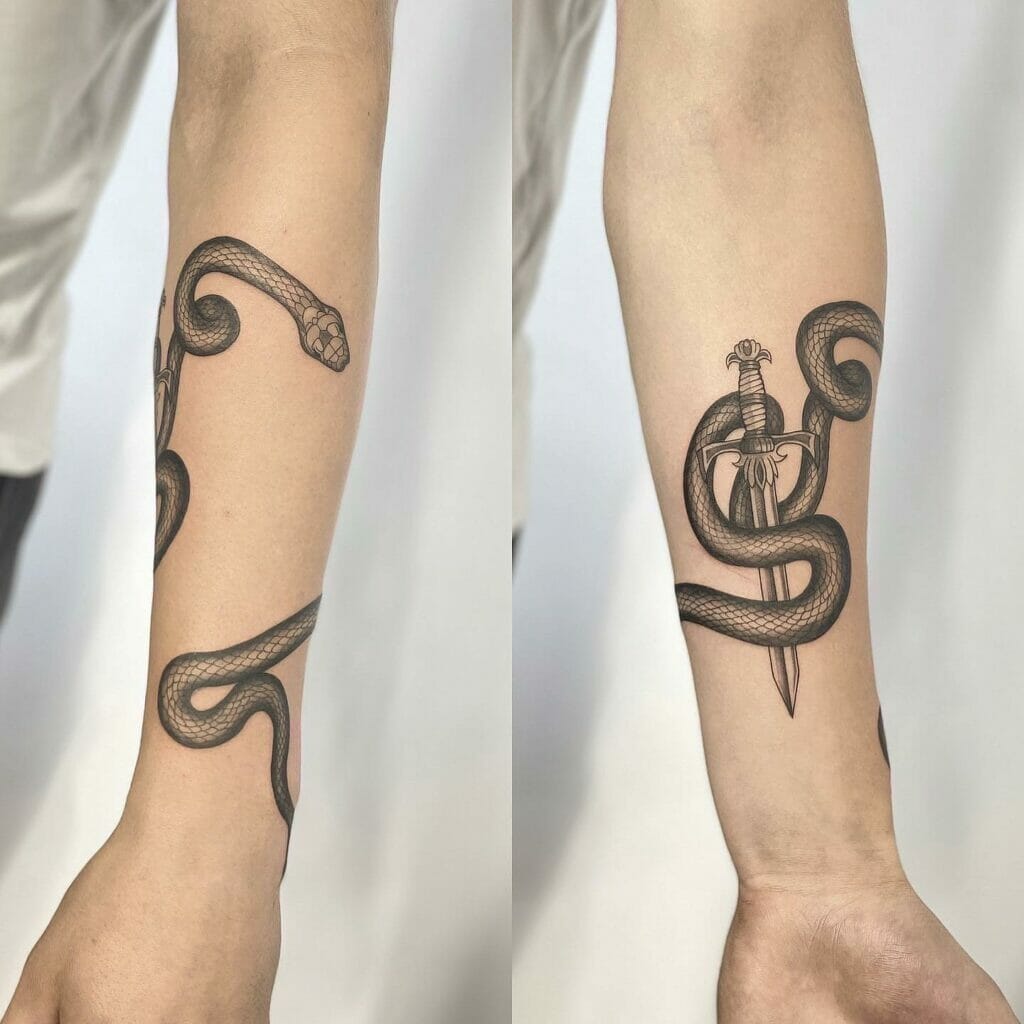 Tradition blackwork sword and snake tattoo