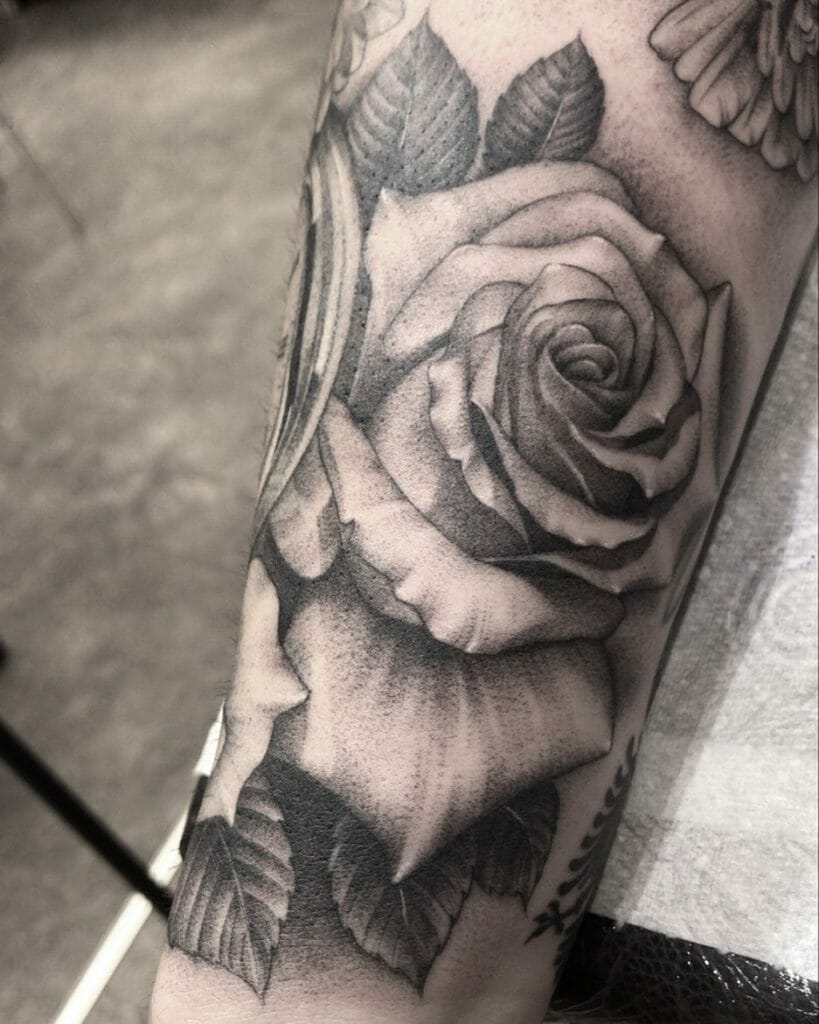 Traditional Rose Tattoo Black and Gray
