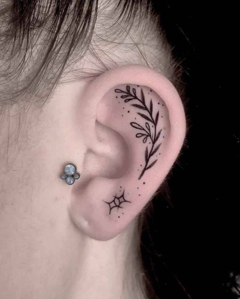 Branch of Flowers Ear Tattoo