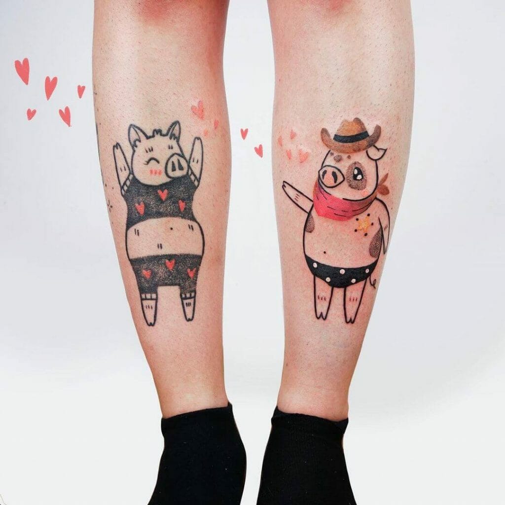 Two pig tattoos