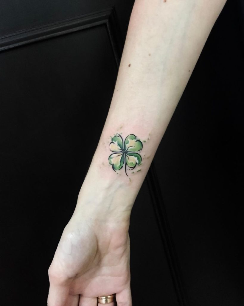 Watercolor 4 leaf clover tattoo