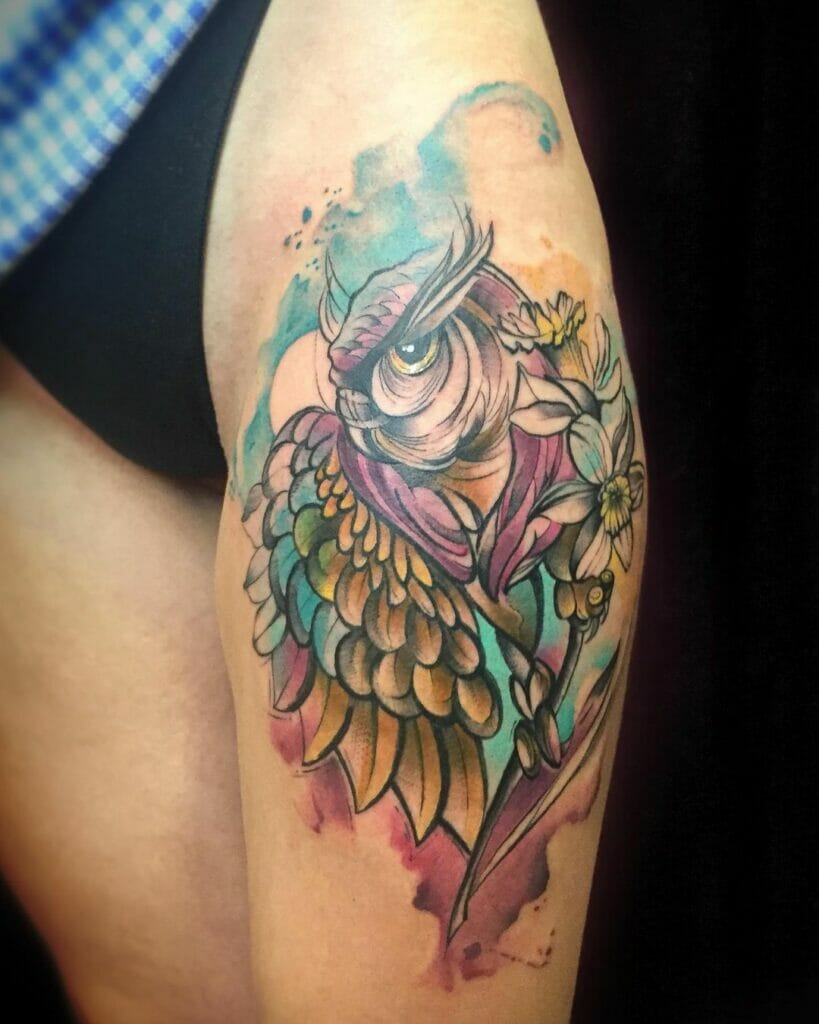 Watercolor Owl Tattoo