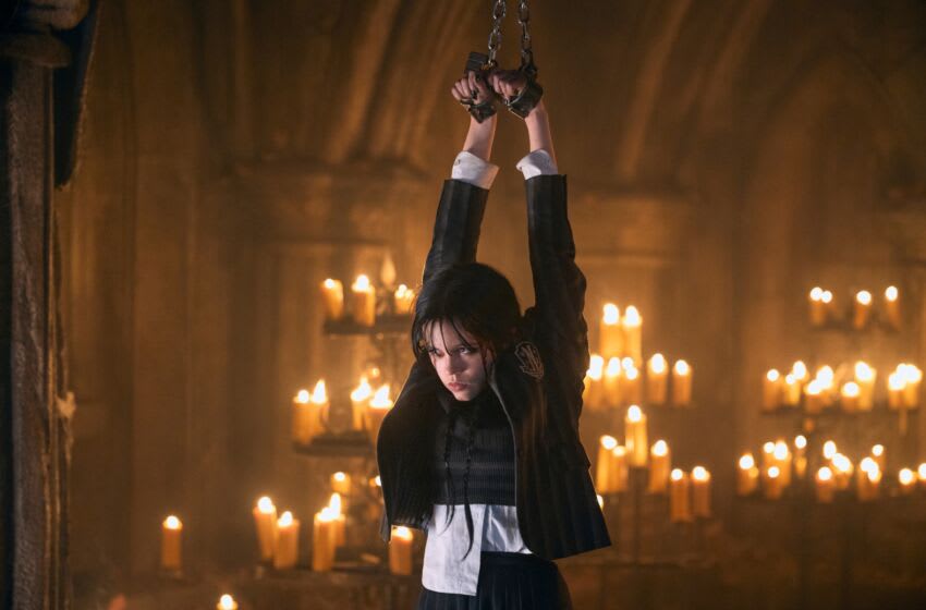 Wednesday.  Jenna Ortega as Wednesday Addams in Wednesday's episode 108.  Kr. Vlad Cioplea/Netflix © 2022