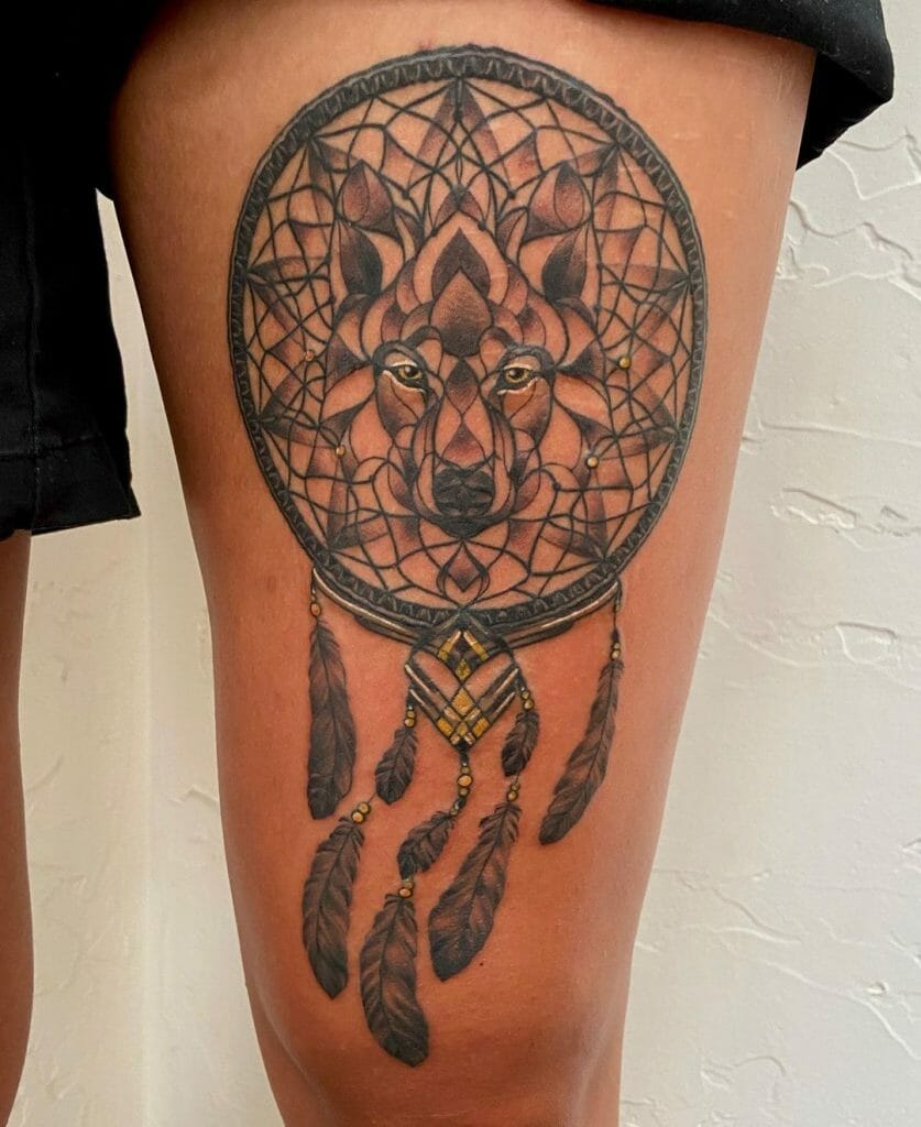 Witch Wolf Dream Catcher Tattoo Design