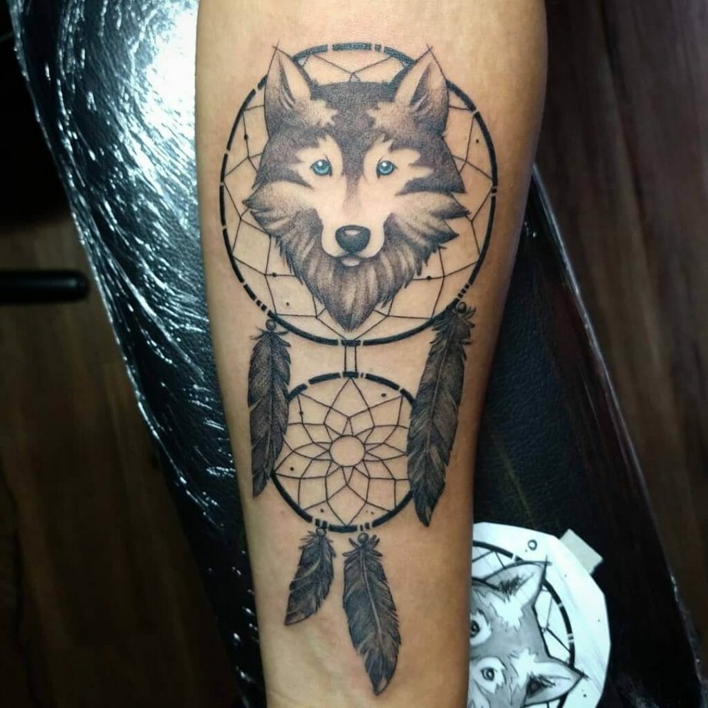 Wolf dream catcher tattoo