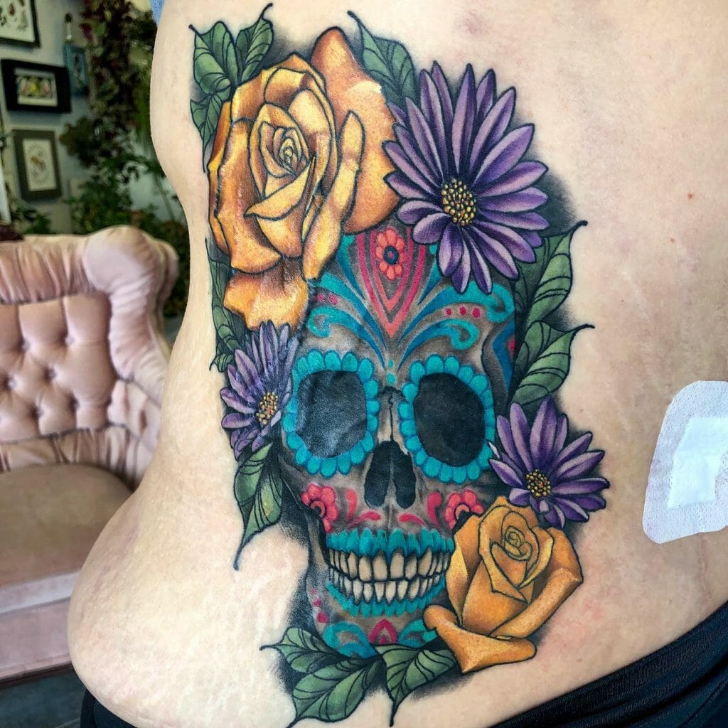 Yellow Rose Tattoo With A Skull