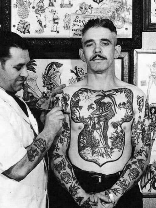 Distinct Male Vintage Chest Tattoo