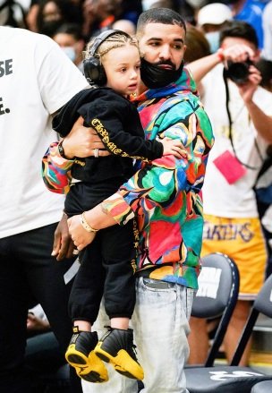 Mandatory Credit: Cassy Athena/London Entertainment/Shutterstock Mandatory Credit: Photo by Cassy Athena/London Entertainment/Shutterstock (12072771ac) Drake and son Adonis Graham Sierra Canyon vs Corona Centennial, CIF Southern Sectional Basketball Finals, Chatsworth, Los Angeles, California, USA - June 11, 2021