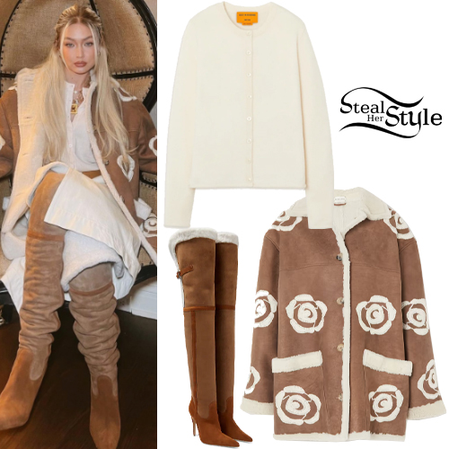 Gigi Hadid: Embroidered Jacket, Suede Boots

+2023