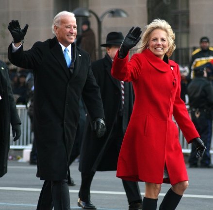 Vice President Joe Biden and his wife Jill walk down Pennsylvania Avenue Tuesday, January 20, 2009 during the inaugural parade in Washington.  (AP Photo/Clarissa M. Rucker)