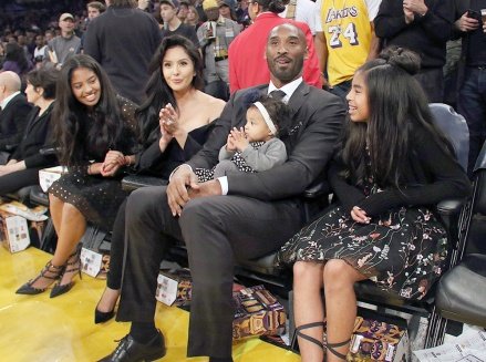 The retirement of Los Angeles Lakers player Kobe Bryant's #8 and #24 jerseys took place during halftime of the game between the Golden State Warriors on Monday, December 18, 2017 in Los Angeles, California.  Kobe Bryant with his family (LR) Gianna Maria-Onore, wife, Vanessa Laine Bryant, Kobe Bryant with Bianka Bella and Natalia Diamante.  December 18, 2017 PICTURED: The retirement of Los Angeles Lakers player Kobe Bryant's jersey #8 and #24 took place during halftime of the game between the Goldens on Monday, December 18, 2017 in Los Angeles, California State Warriors held.  Kobe Bryant with his family (LR) Gianna Maria-Onore, wife, Vanessa Laine Bryant, Kobe Bryant with Bianka Bella and Natalia Diamante.  Credit: ZUMAPRESS.com / MEGA TheMegaAgency.com +1 888 505 6342 (Mega Agency TagID: MEGA135063_001.jpg) [Photo via Mega Agency]