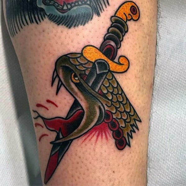 Snakehead & Dagger Old School Tattoo