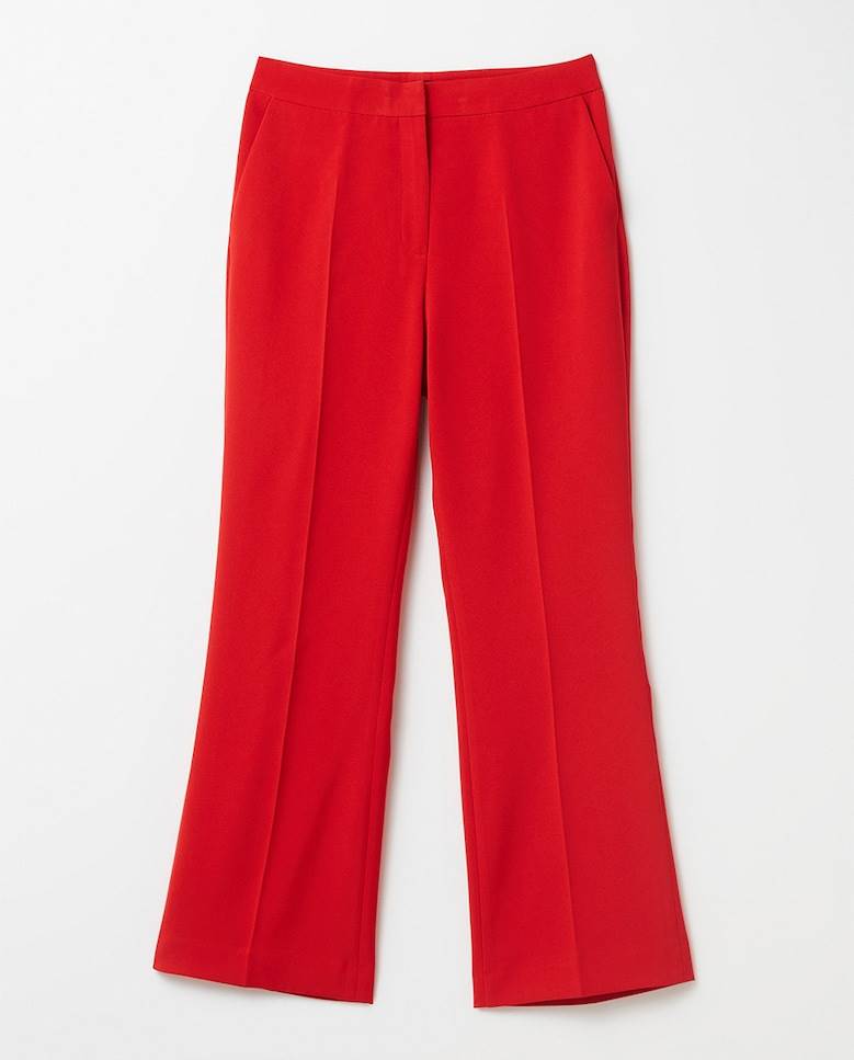 Red flared trousers