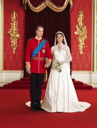 Editorial Use Only Mandatory Credit: Photo by Hugo Burnand/Clarence House/REX/Shutterstock (1310831b) Prince William Prince William with his bride Catherine the Catherine Duchess of Cambridge Official Portraits of the Wedding of Prince William and Catherine Middleton, London, UK - 29 June 2009 April 2011 Official royal wedding pictures released by Clarence House show the bride and groom in the Throne Room at Buckingham Palace with bridesmaids and pages alongside other members of the royal family