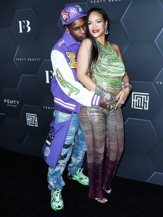 (FILE) Rihanna gives birth to first baby, A$AP Rocky.  Rihanna and A$AP Rocky officially welcomed their first child together on May 13, multiple outlets have confirmed.  The singer reportedly gave birth to a baby boy in Los Angeles.  HOLLYWOOD, LOS ANGELES, CALIFORNIA, USA - FEBRUARY 11: American rapper A$AP Rocky (ASAP Rocky, Rakim Athelaston Mayers) and pregnant friend/Barbadian singer Rihanna (Robyn Rihanna Fenty NH) at The Attico arrive at the Fenty Beauty And Fenty Skin at the Celebration Hosted by Rihanna held at the Goya Studios on February 11, 2022 in Hollywood, Los Angeles, California, United States.  (Photo by Xavier Collin/Image Press Agency) Pictured: A$AP Rocky, ASAP Rocky, Rakim Athelaston Mayers, Rihanna, Robyn Rihanna Fenty NH Rakim Athelaston Mayers Ref: SPL5311735 190522 NON EXCLUSIVE Picture by: Xavier Collin/Image Press Agency/ Splash News / SplashNews.com Splash News and Images USA: +1 310-525-5808 London: +44 (0)20 8126 1009 Berlin: +49 175 3764 166 photodesk@splashnews.com World rights, not Italian rights