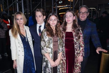 Sarah Jessica Parker, James Wilkie Broderick, Tabitha Hodge Broderick, Marion ''Loretta'' Elwell Broderick and Matthew Broderick at the premiere of Broadway's 'SOME LIKE IT HOT' at the Shubert Theater on December 11, 2022 in New York City Opening Night Of Broadways 