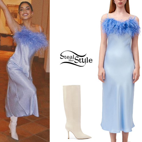 Vanessa Hudgens: Blue Feather Dress and Boots

+2023