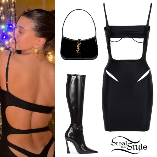 Hailey Baldwin: Black Cropped Dress and Boots

+2023