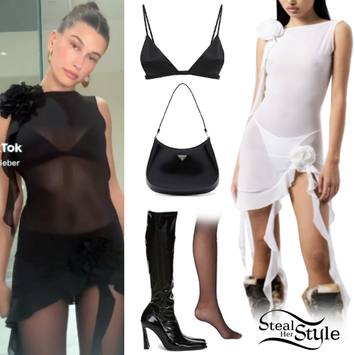 Hailey Baldwin: Black Mini Dress and Tights

+2023